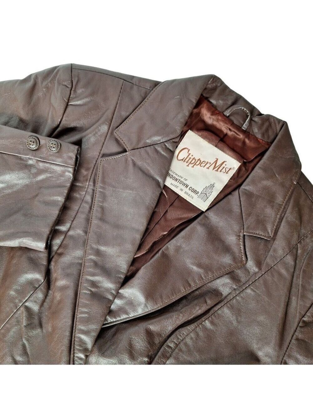 Clipper Mist Londontown Leather Blazer Jacket Brown Size 16 Regular